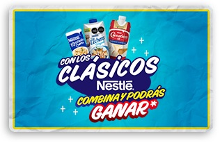 Combina tus Clásicos Nestlé® y participa para ganar al instante entradas al cine, tarjetas Amazon, Capital Bus, Uber, recargas, descuentos en Benedettis, Burger King, Devlin ¡y muchos premios más!